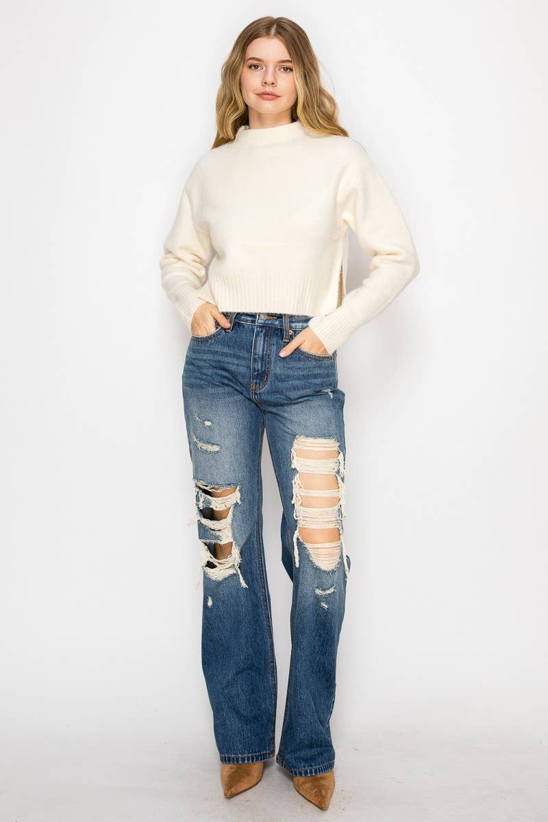HYBRID FABRIC HIGH RISE RELAXED FLARE JEANS