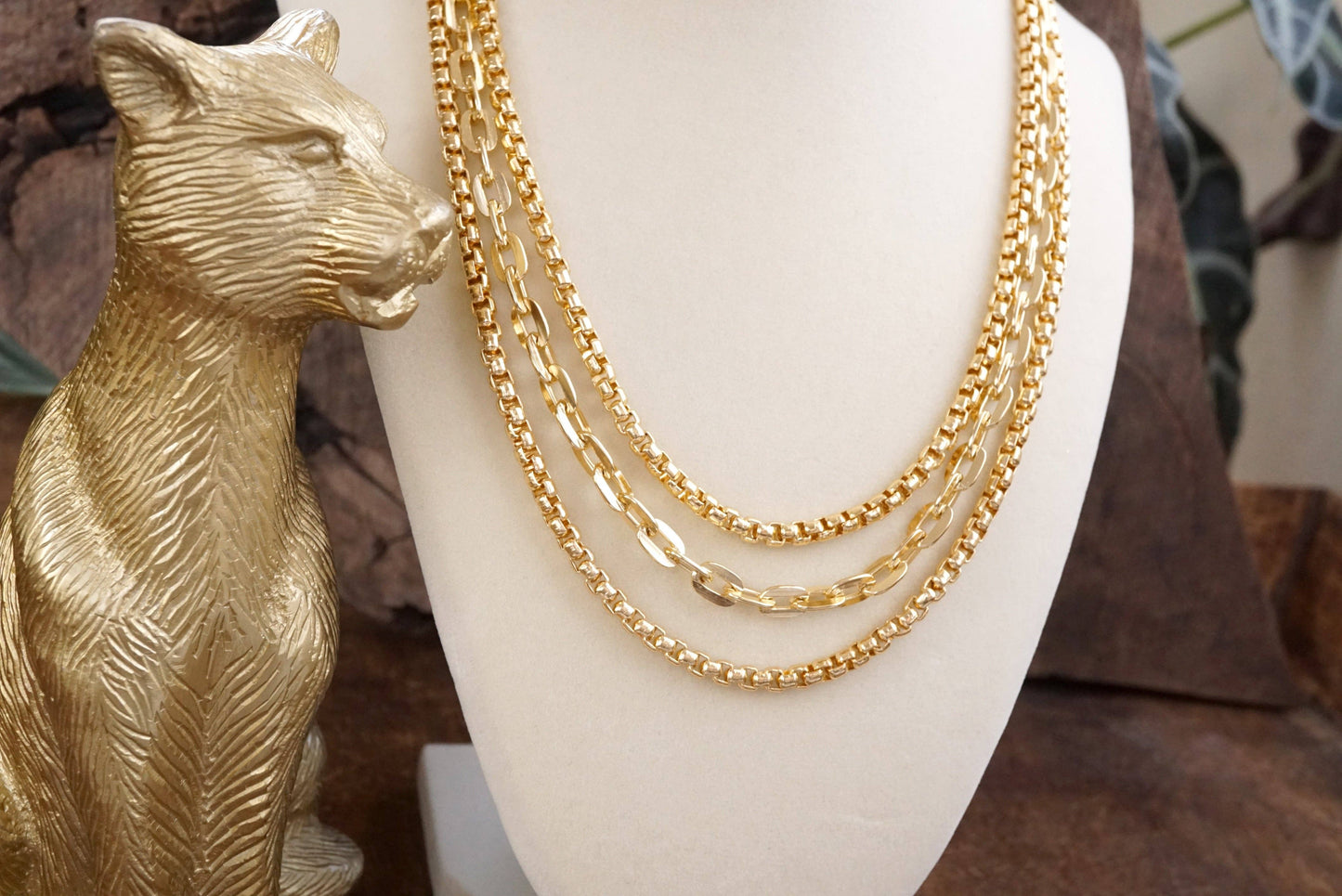 Bold Balance – Triple Chain Layered Statement Necklace
