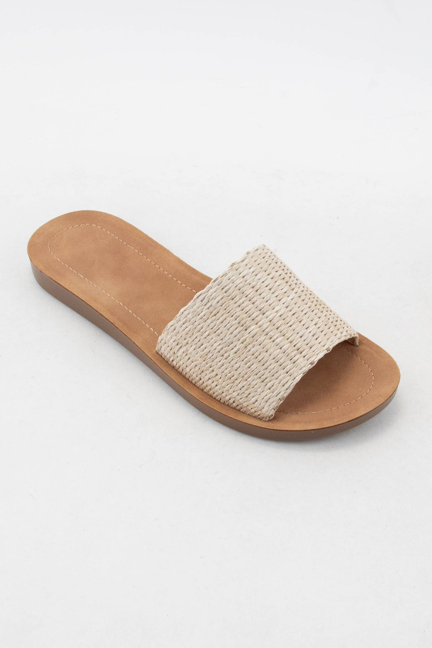 FLEXIBLE SOLE SLIDE SANDAL (Raffia/Bone)
