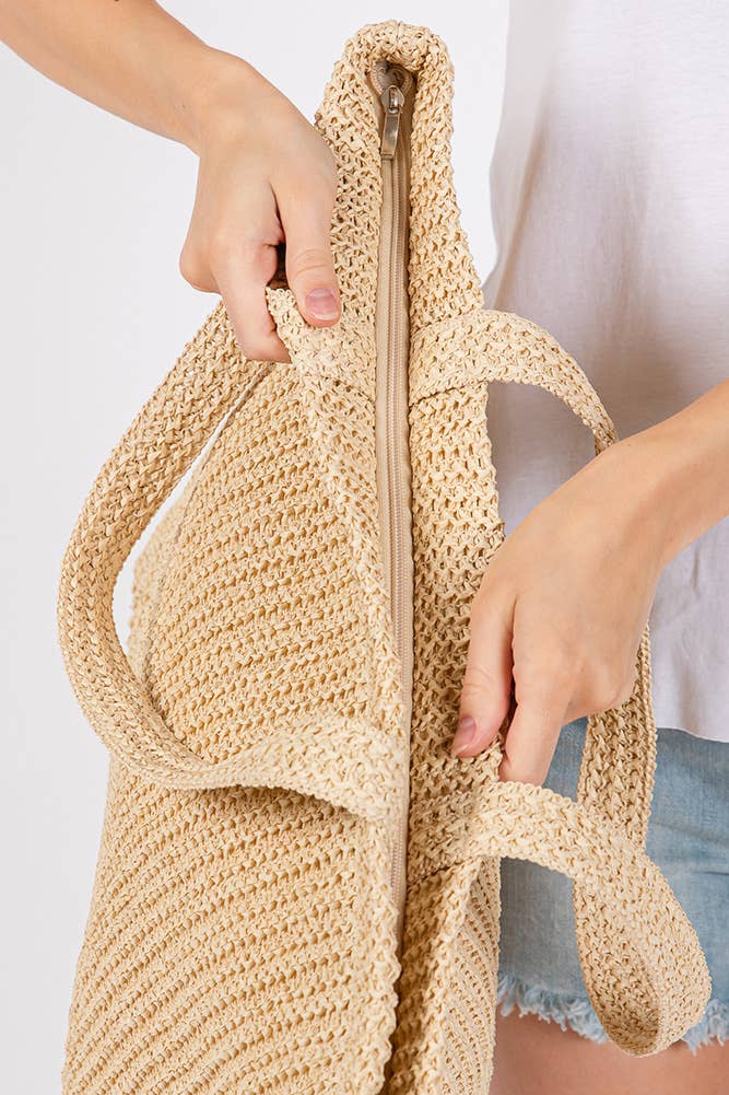 Solid Color Crochet Summer Straw Tote Bag