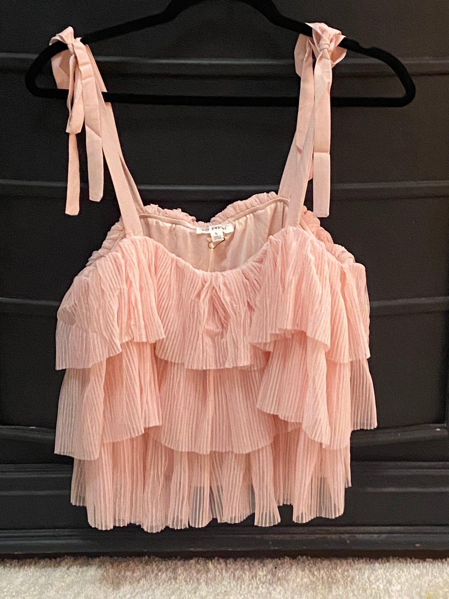 Blush Ruffle Tiered Tie Strap Blouse