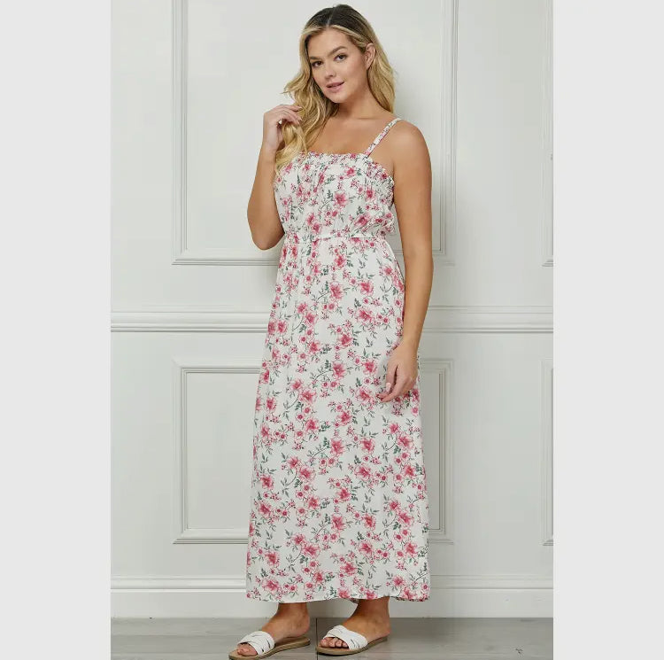 Floral Plus Maxi Dress with Smocking Straps