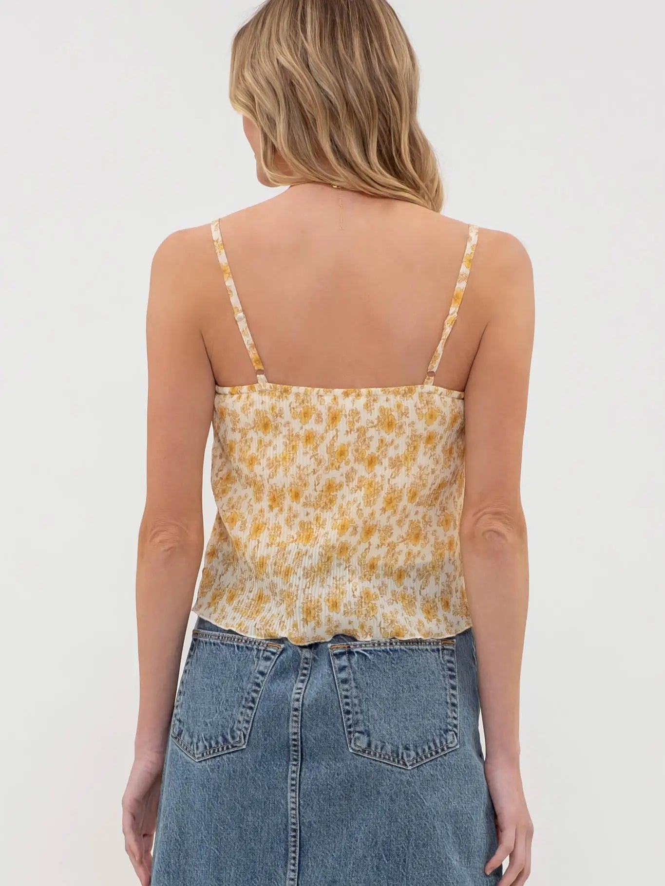 Floral Print Plisse Cami Top Black Multi