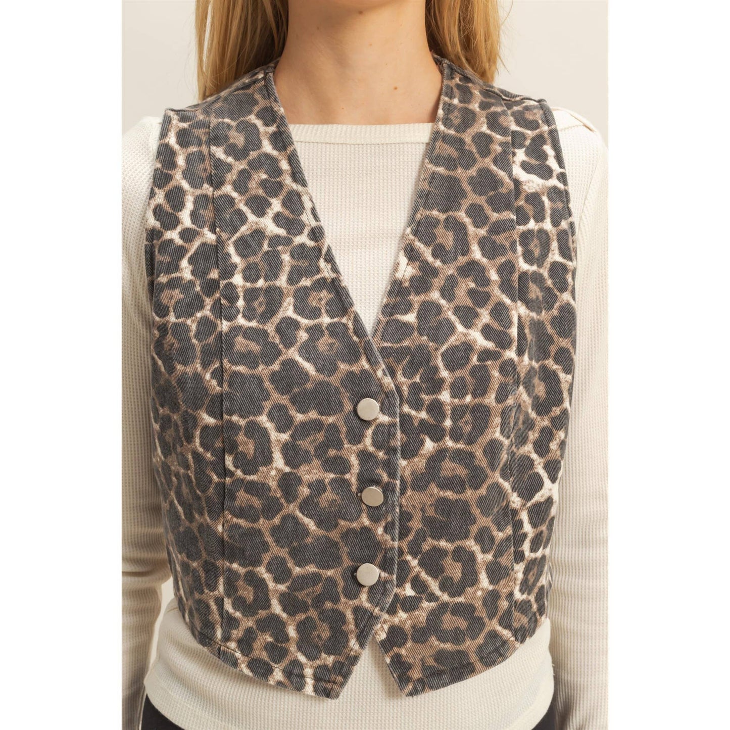 Chic Leopard Print Denim Vest