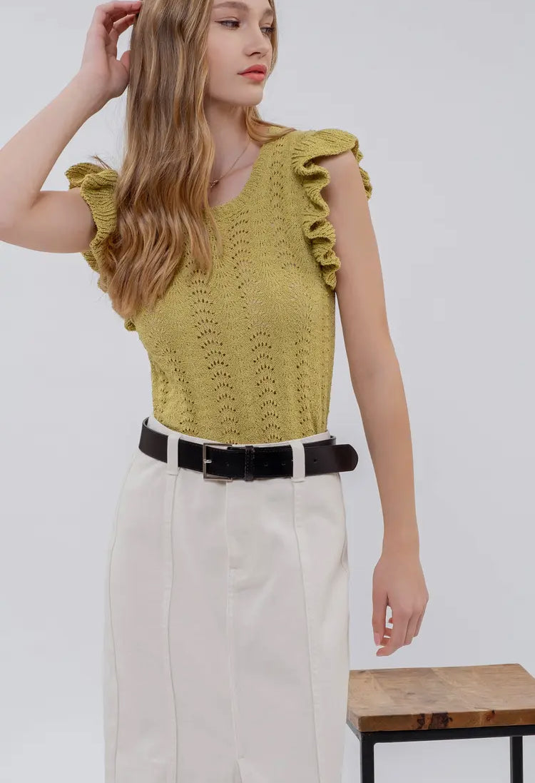 Kiwi Eyelet Back Tie Sweater