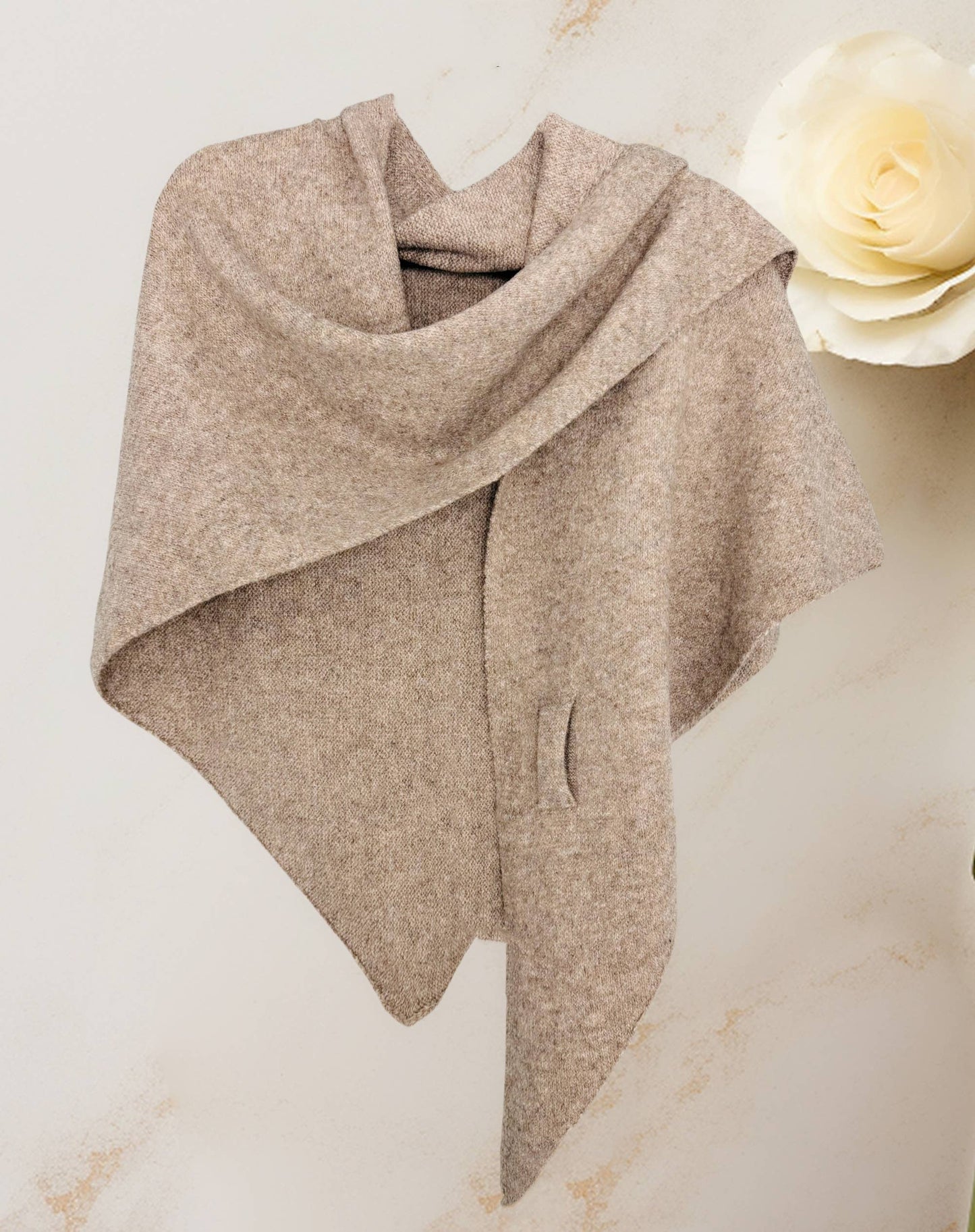 Cashmere-Blend Knit Triangle Shawl with Cross-Front Design