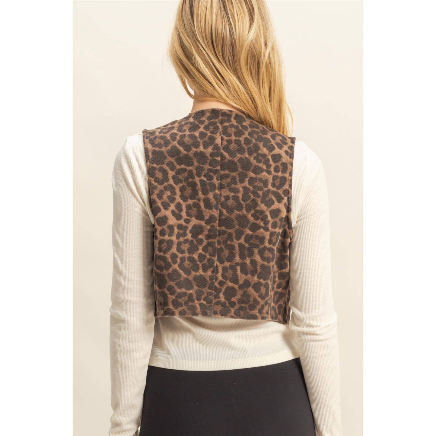Chic Leopard Print Denim Vest