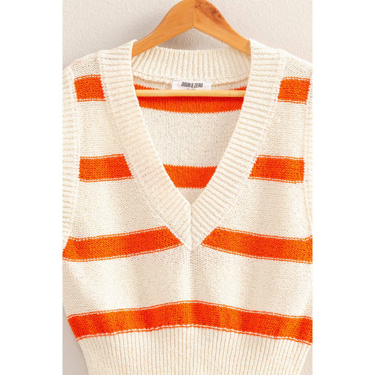 Tomato & Cream Striped Sweater Vest