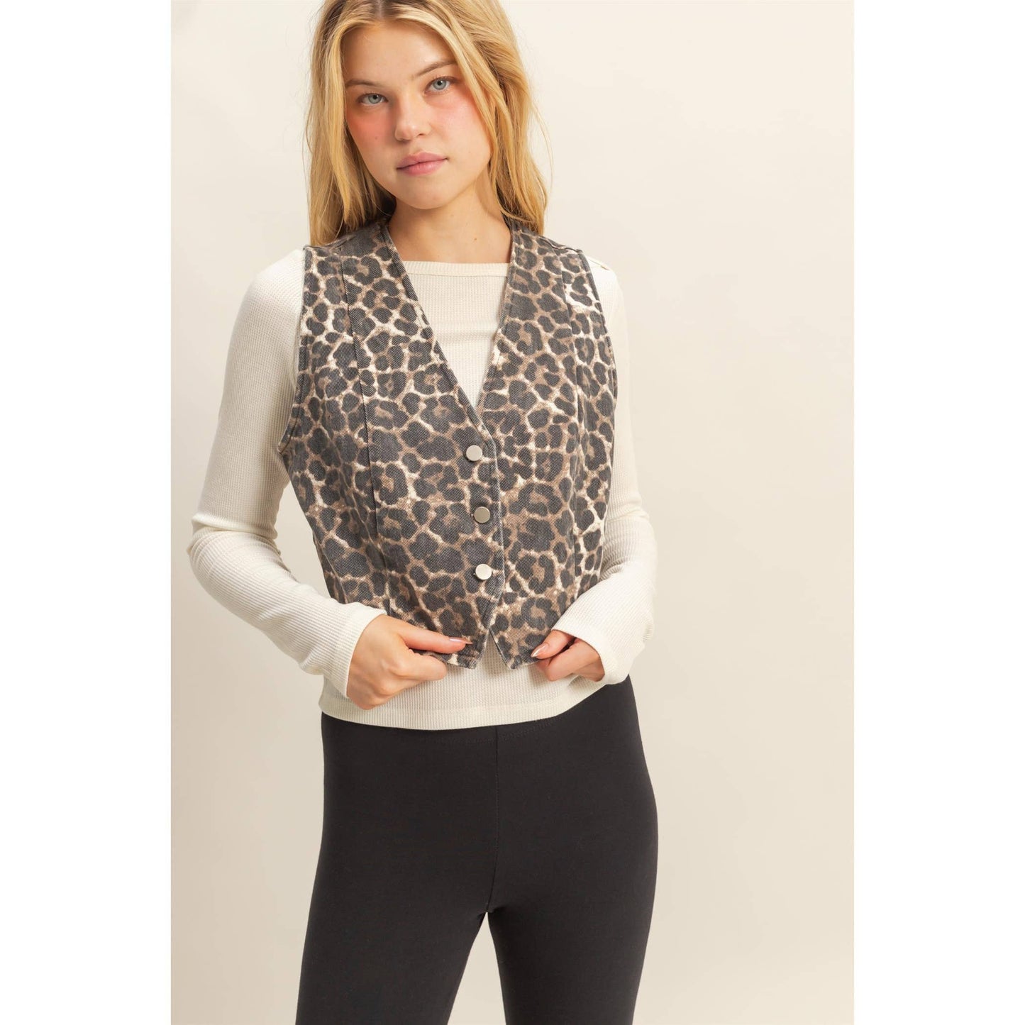 Chic Leopard Print Denim Vest