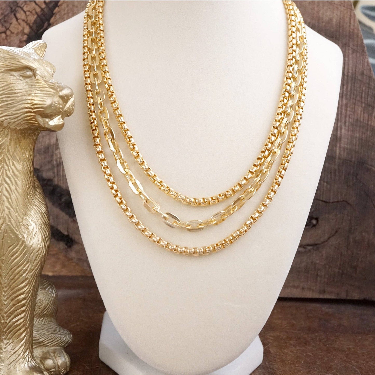 Bold Balance – Triple Chain Layered Statement Necklace