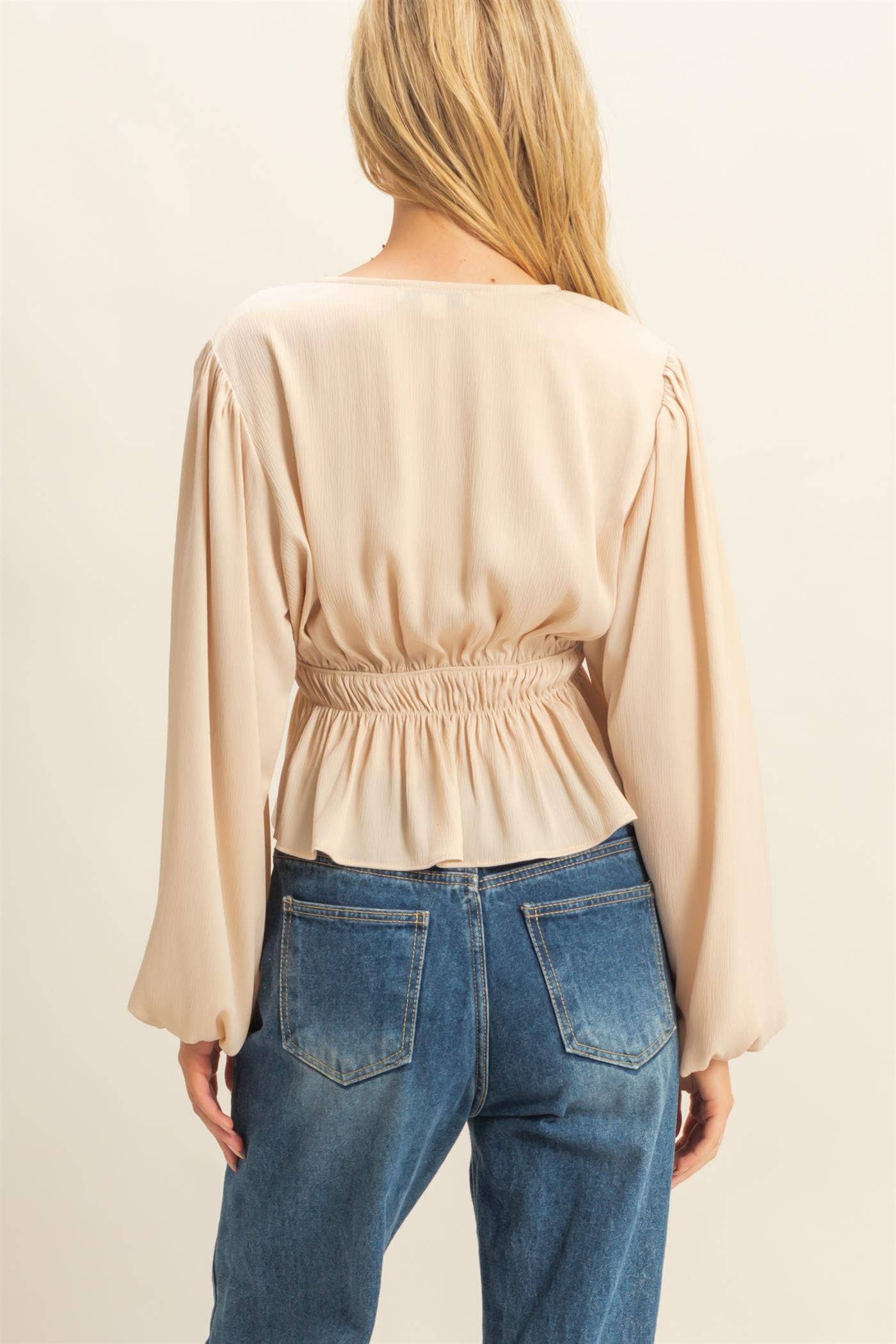Elegant Champagne Deep V-Neck Blouse