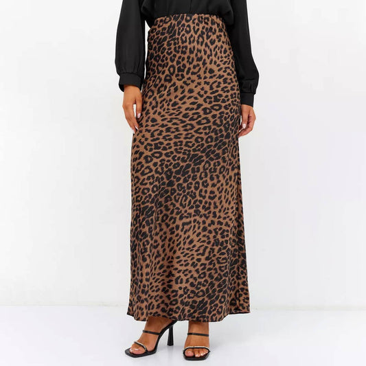 SATIN LEOPARD PRINT HIGH-WAISTED SKIRT