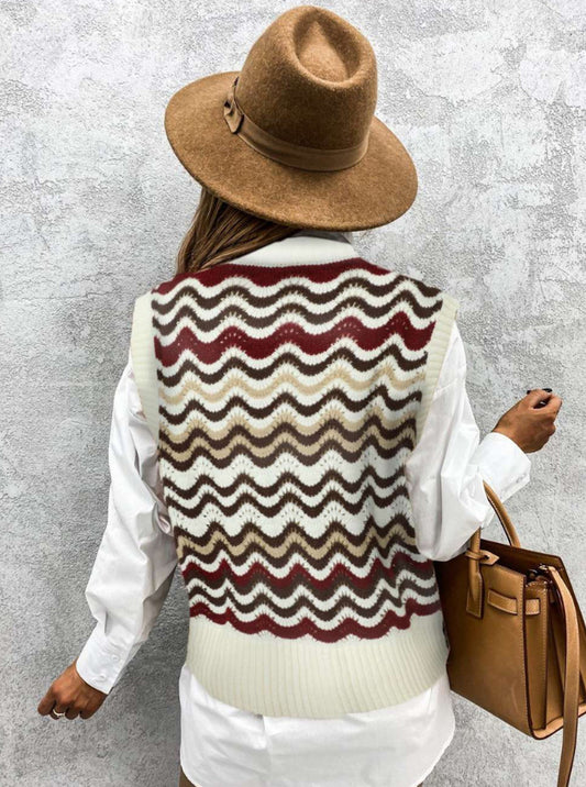 Red Wavy Stripes Knit Vest