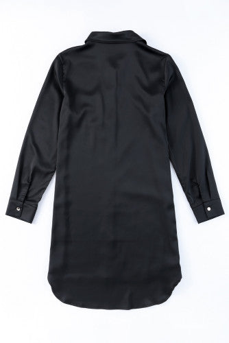 Black Sequin Pocket Shirt Dress