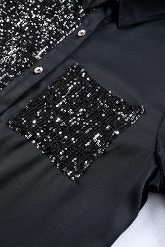 Black Sequin Pocket Shirt Dress