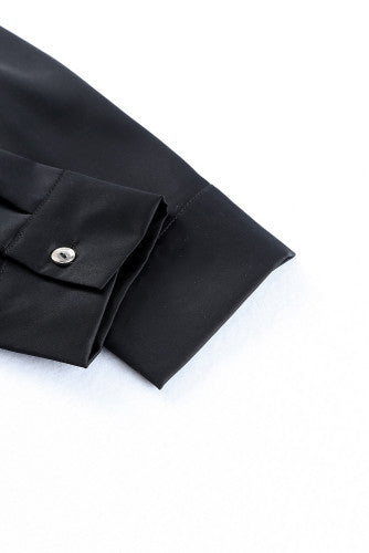 Black Sequin Pocket Shirt Dress