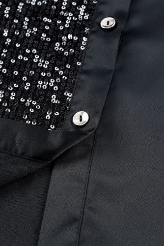 Black Sequin Pocket Shirt Dress