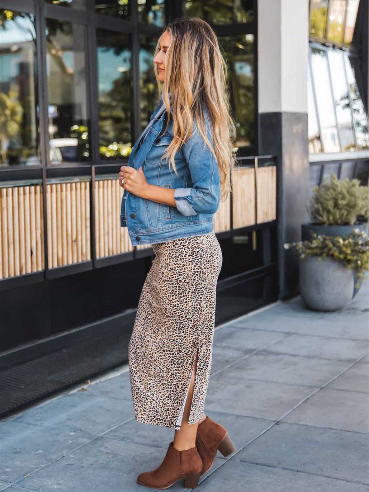 Polly Side Slit Midi Skirt Leopard
