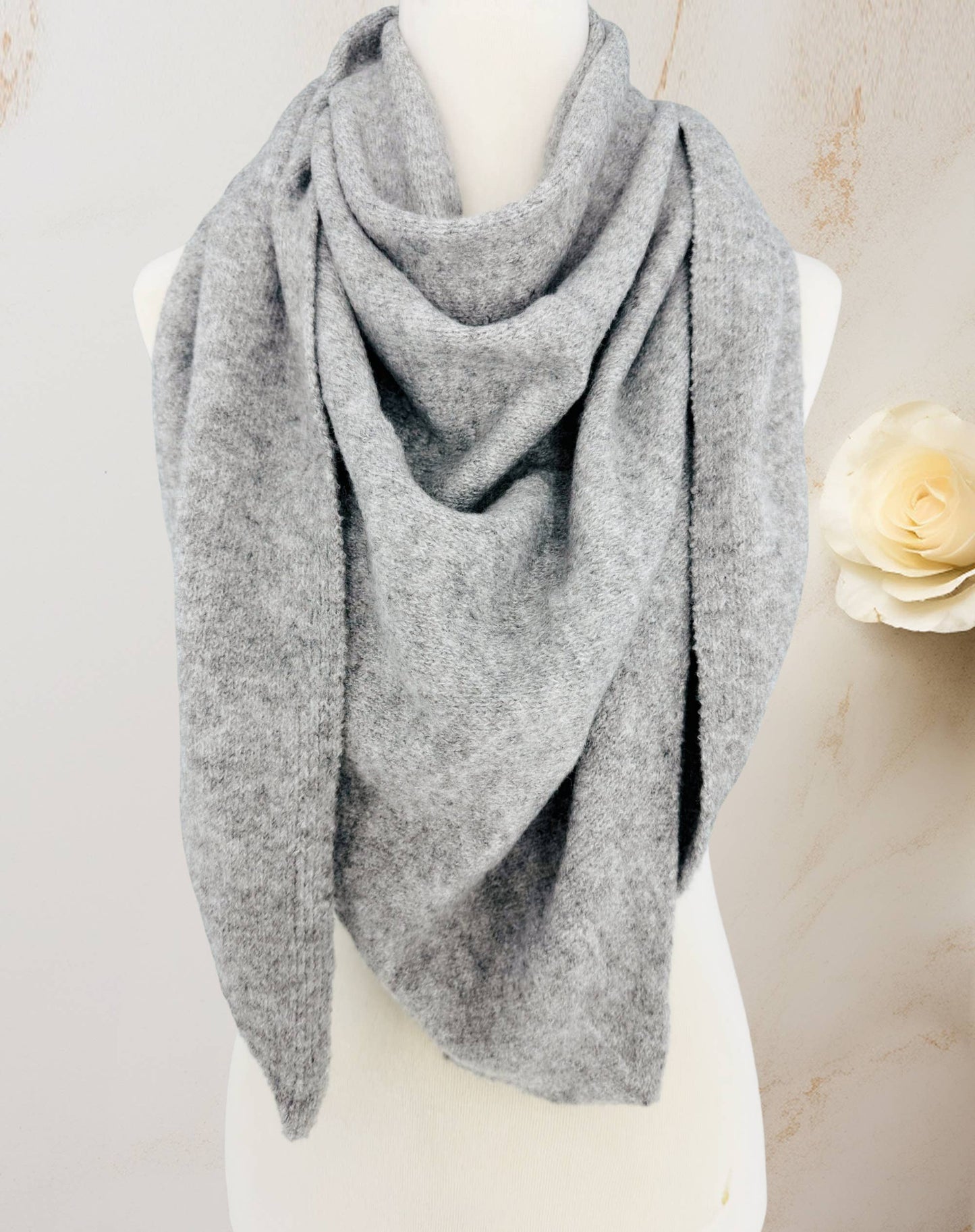 Cashmere-Blend Knit Triangle Shawl with Cross-Front Design