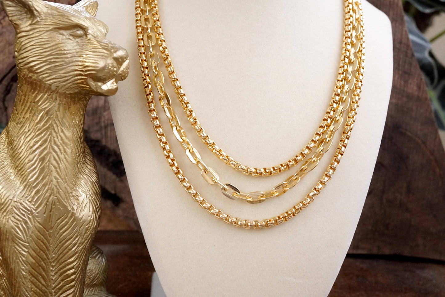 Bold Balance – Triple Chain Layered Statement Necklace
