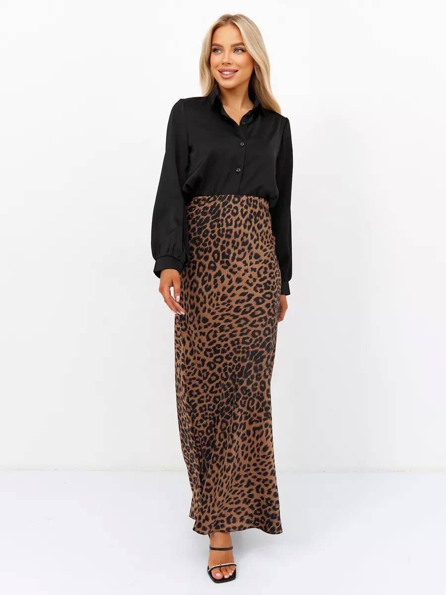 SATIN LEOPARD PRINT HIGH-WAISTED SKIRT
