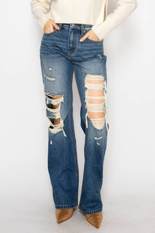 HYBRID FABRIC HIGH RISE RELAXED FLARE JEANS