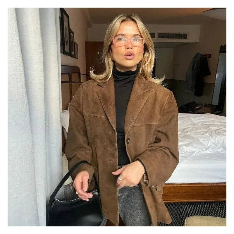 Vintage Loose Fit Tan Suede Jacket Coat