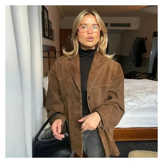 Vintage Loose Fit Tan Suede Jacket Coat