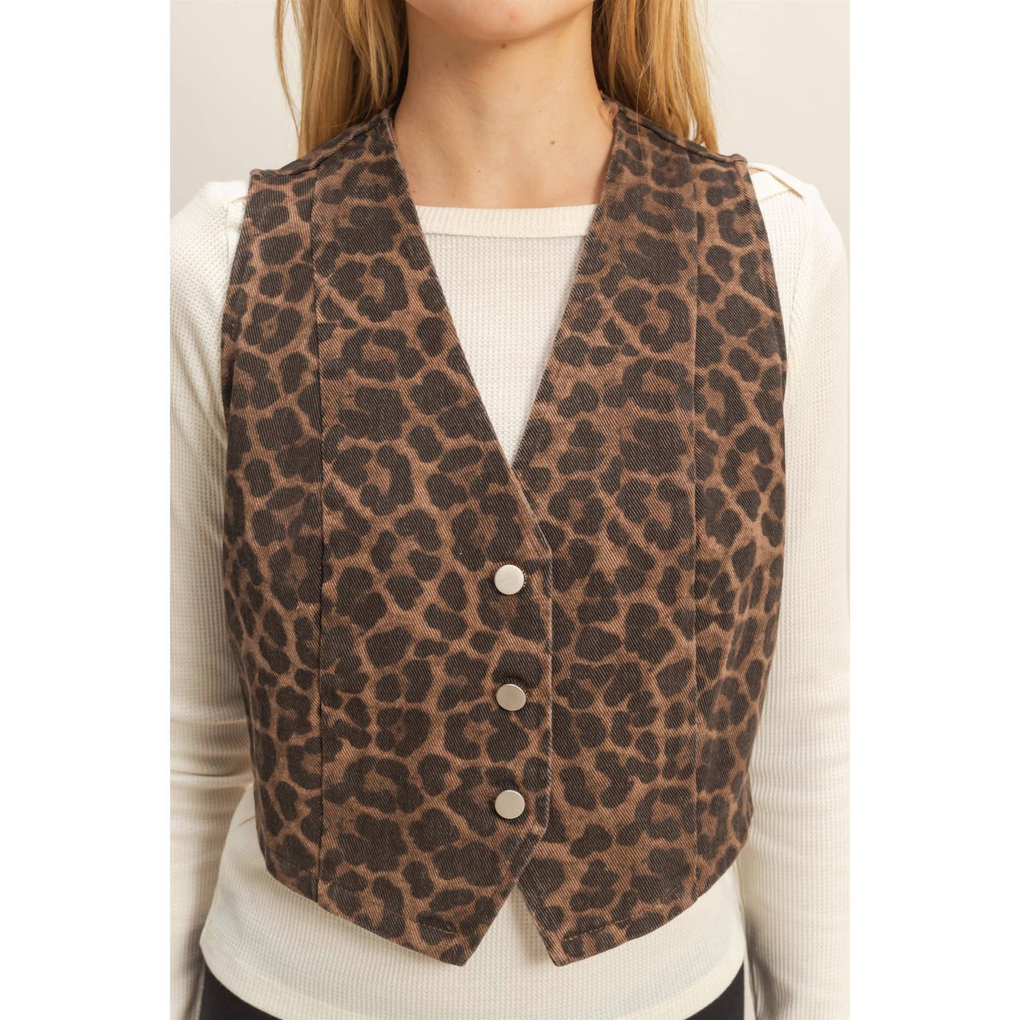 Chic Leopard Print Denim Vest