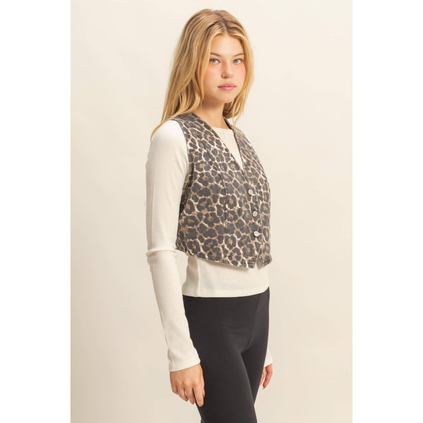 Chic Leopard Print Denim Vest