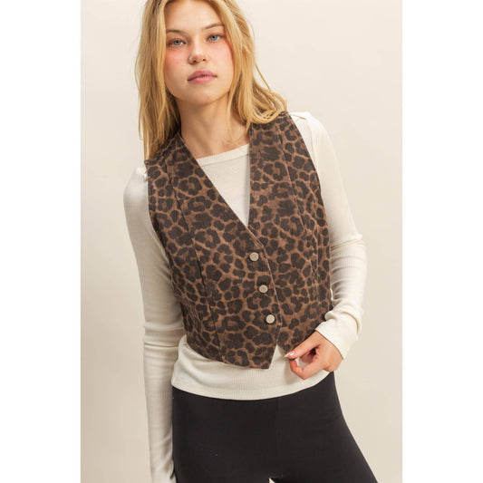 Chic Leopard Print Denim Vest