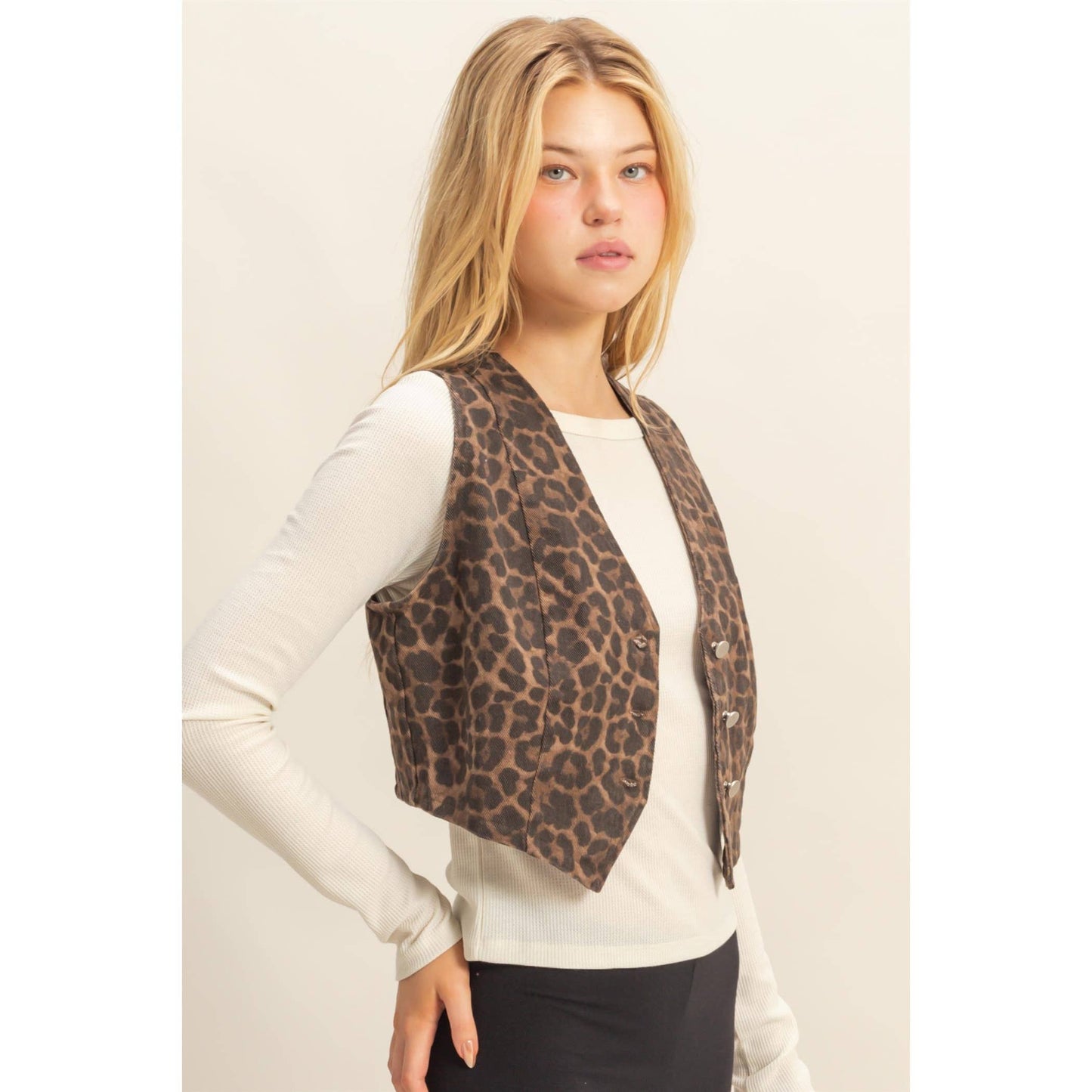 Chic Leopard Print Denim Vest